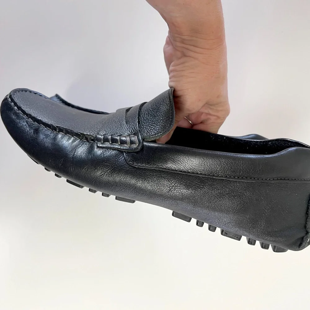 Nordstrom Leather Driving Penny Loafers Mens sz 8 Black Moccasins Mocs Old Money